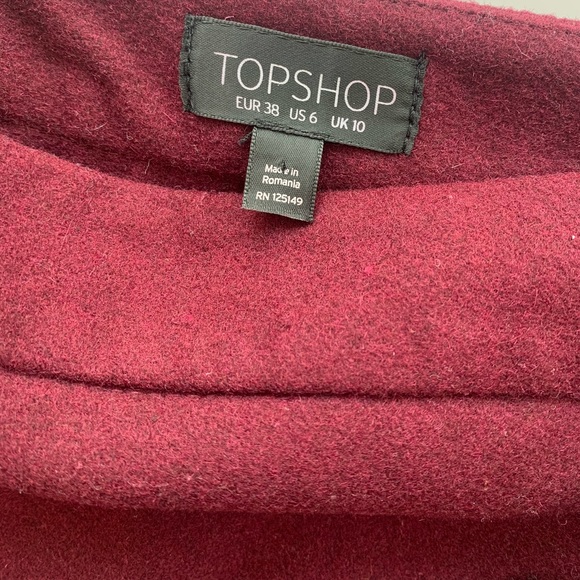 Topshop Wool Blend A-Line Mini Skirt in Burgundy/Bordeaux | Size 6 - Picture 6 of 7